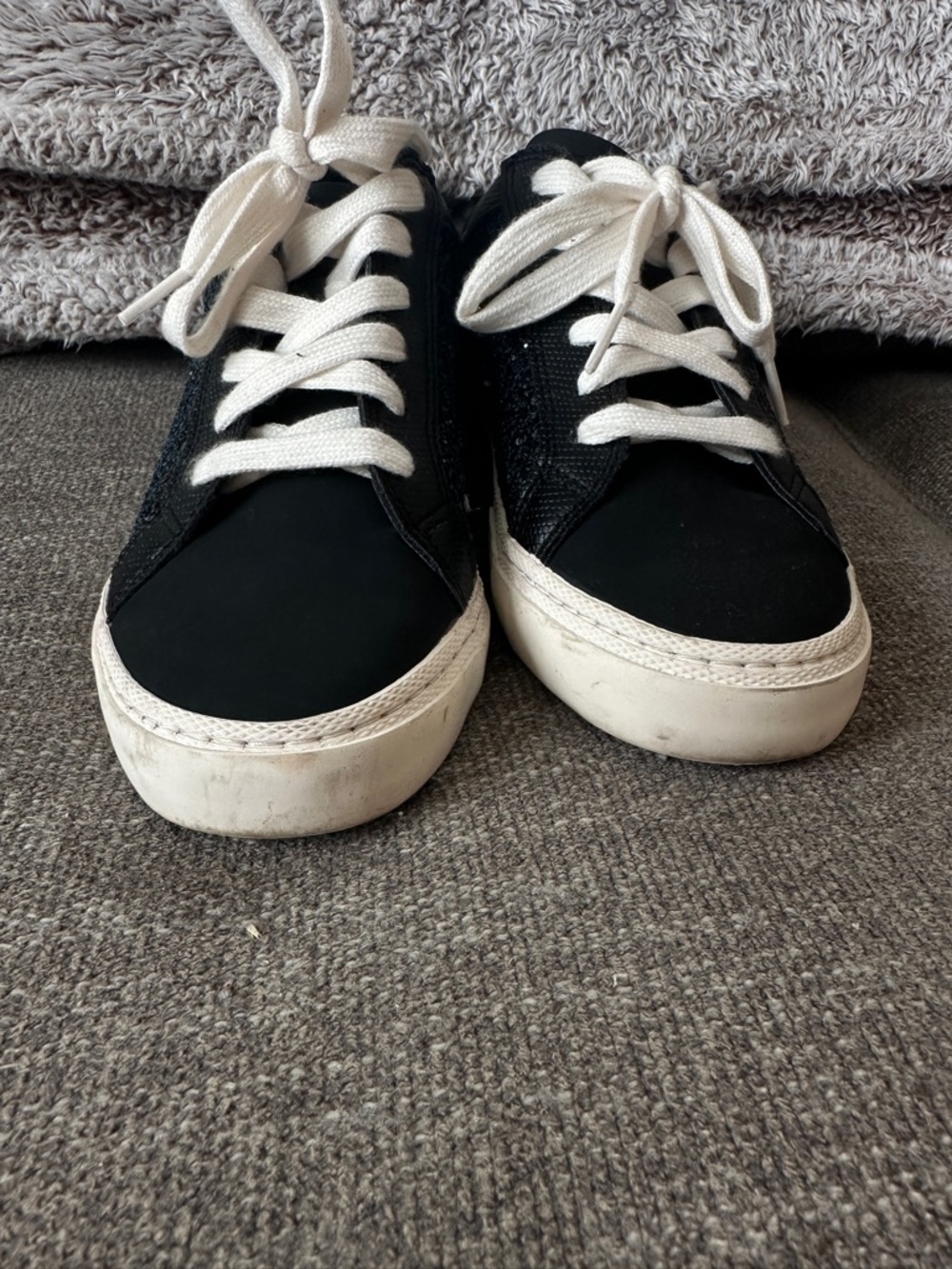 Women’s Glitter Black Canvas Lace-Up Sneakers with White Soles